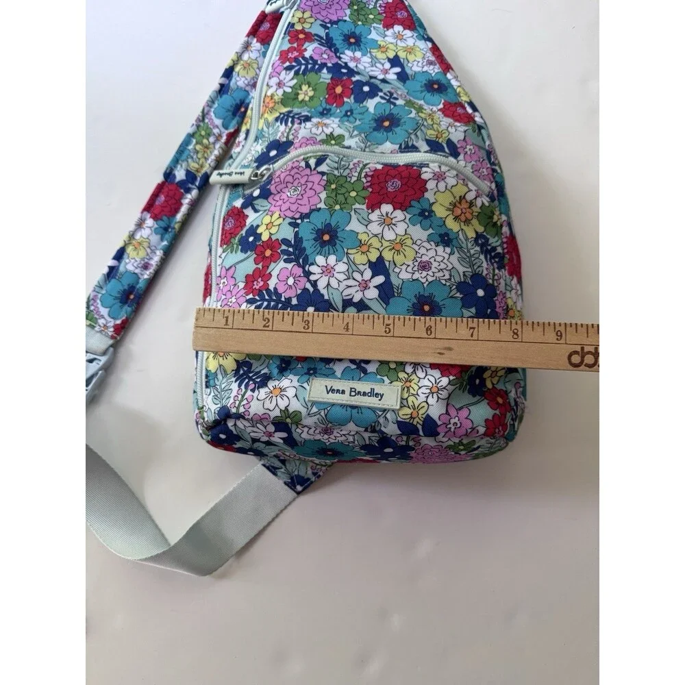 Vera Bradley Blue Floral Crescent Sling Crossbody Bag Zip Adjustable Strap